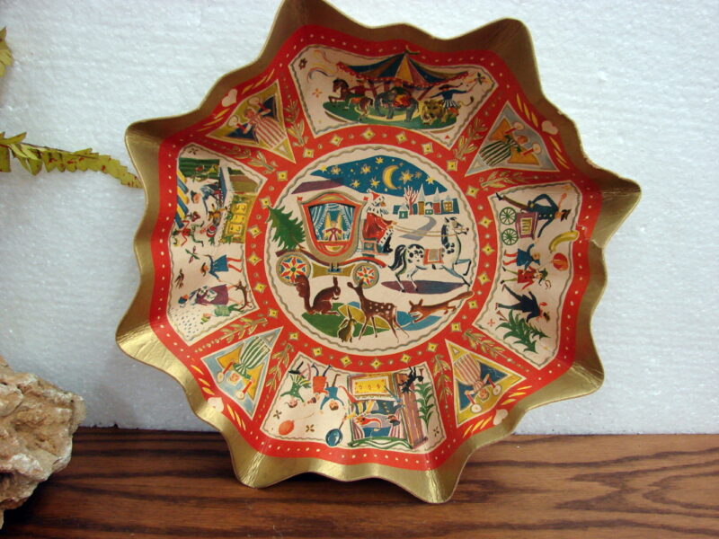 Vintage Pre WWII Pressed Paper Made in Germany Scene Centerpiece Bowl, Moose-R-Us.Com Log Cabin Decor