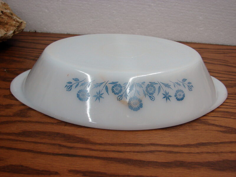 Vintage Glasbake USA Milk Glass Blue Cornflower Divided Dish, Moose-R-Us.Com Log Cabin Decor