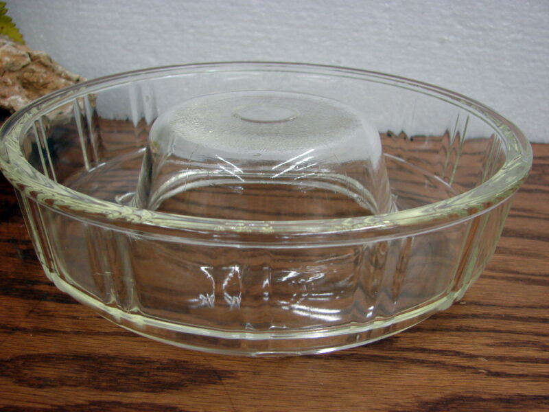 Vintage Clear Glass Glasbake Queen Anne Bundt Cake Round Angel Food Jello, Moose-R-Us.Com Log Cabin Decor