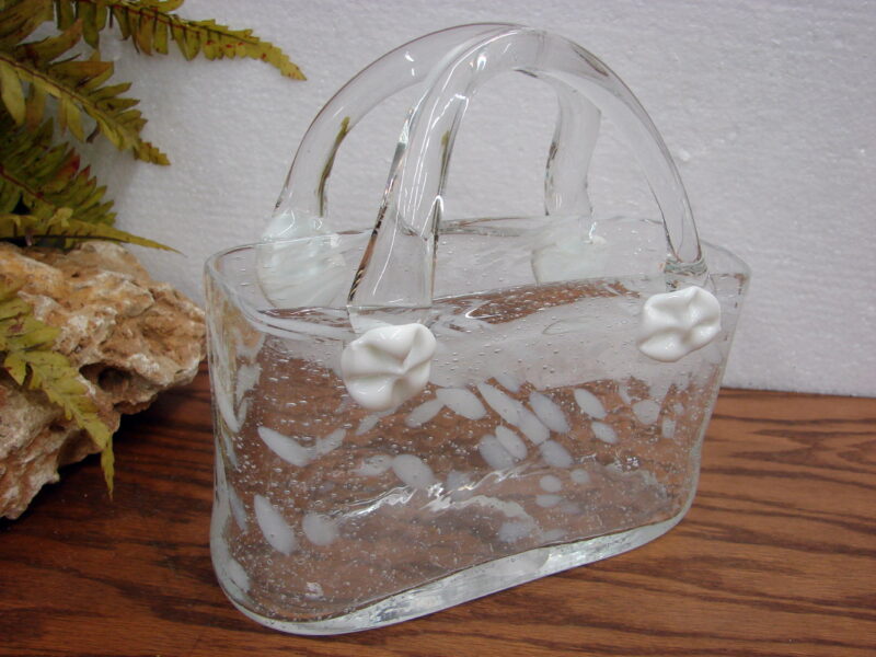 Vintage Art Glass Murano Hand Blown Purse Handbag Basket Vase, Moose-R-Us.Com Log Cabin Decor