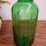 Set/2 Vintage Emerald Green Embossed Measuring Juice/Water Refrigerator Jar Vase