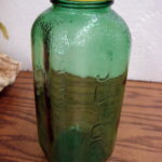 Set/2 Vintage Emerald Green Embossed Measuring Juice/Water Refrigerator Jar Vase - Image 6