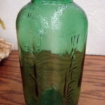 Set/2 Vintage Emerald Green Embossed Measuring Juice/Water Refrigerator Jar Vase - Image 7