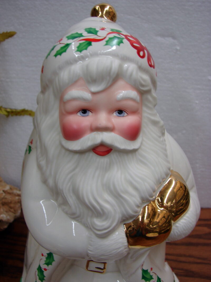 Lenox 1999 Holiday Santa Collection Millennium Cookie Jar Gold Accents, Moose-R-Us.Com Log Cabin Decor