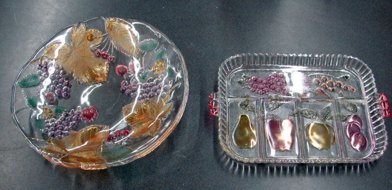 Vintage Indiana Glass Rainbow Mist 5 Part Divided Embossed Handled Tray, Moose-R-Us.Com Log Cabin Decor