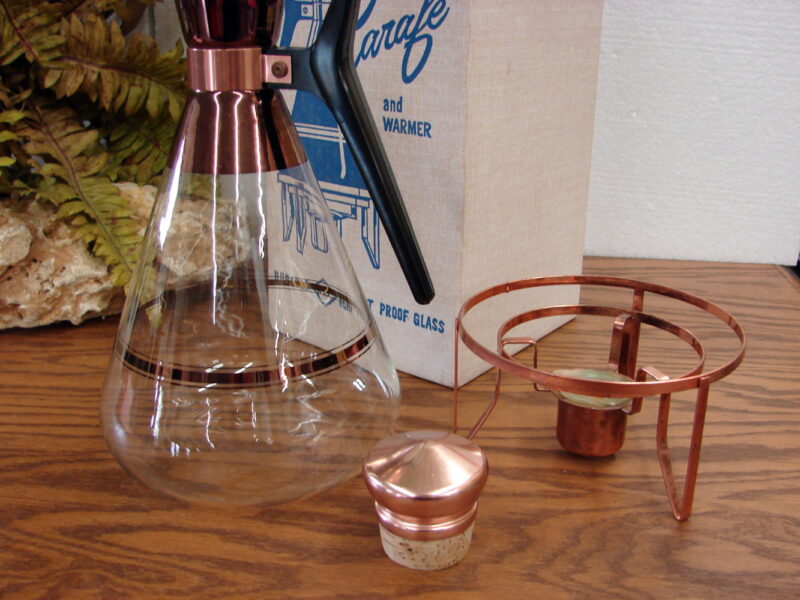 Vintage MCM Gold Copper Trim Clear Glass Inland Carafe Creamer Beverage Server, Moose-R-Us.Com Log Cabin Decor