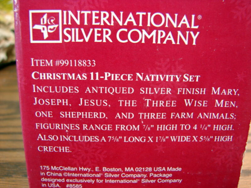11 Pc Christmas Nativity International Silver Co Creche Figurines in Box, Moose-R-Us.Com Antiques Collectibles Log Cabin Decor