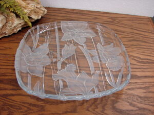 Retired Mikasa Satin Crystal Oversized Daffodil Narcissus Square Semi Frosted Platter