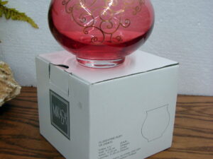 Retired Mikasa Red Glass Florentine Gold Pattern Votive Candle Jar Original Box