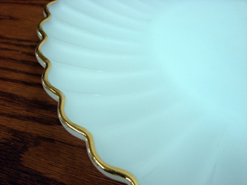 Vintage Anchor Hocking Fire King Milk Glass Gold Trim 14&#8243; Round Platter, Moose-R-Us.Com Log Cabin Decor