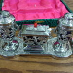 1940's Occupied Japan Silver Grape Cobalt Blue Boxed Salt Pepper Sugar Set - Image 3