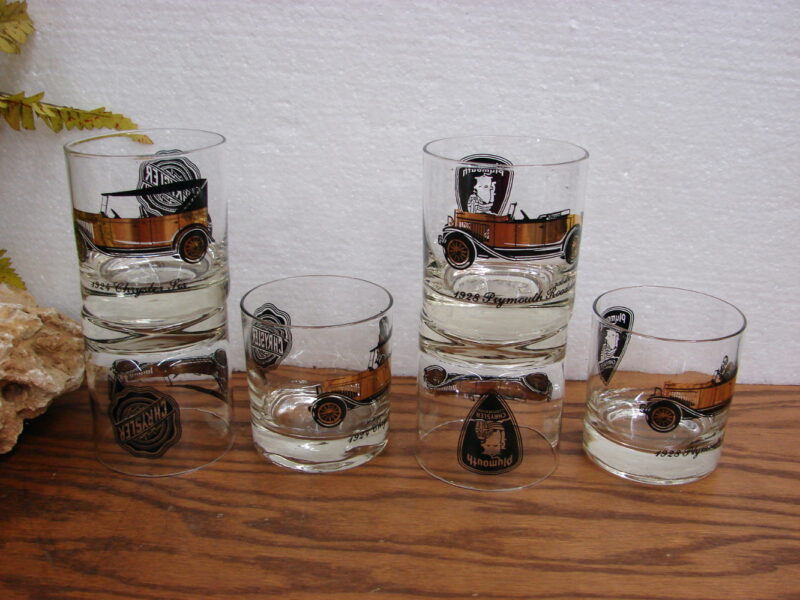 Vintage Black Gold Chrysler Plymouth 1920&#8217;s Car Old Fashion Rocks Glass Set/6, Moose-R-Us.Com Log Cabin Decor