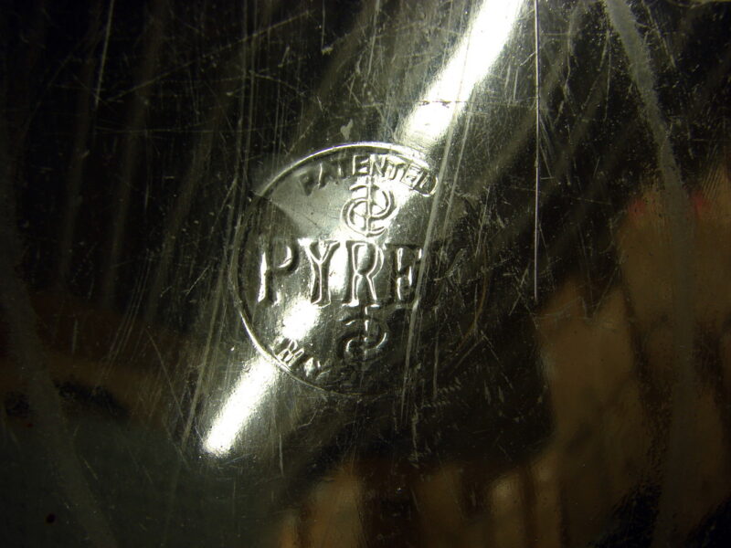 Antique 1920&#8217;s PYREX Oval Etched Lid Casserole w/ Metal Cradle $ Logo, Moose-R-Us.Com Log Cabin Decor