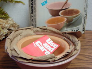 Vintage PYREX Lime Green Band Gold Trim Dinnerware 6&#8243; Berry Bowl Set/4, Moose-R-Us.Com Log Cabin Decor