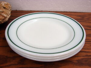Set/10 Vintage PYREX Tableware White with Forest Green Rim Stripe 9" Plates