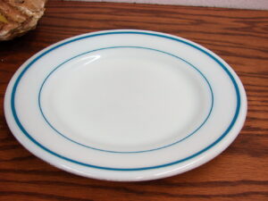 Set/4 Vintage PYREX Tableware White with Blue Rim Stripe 9" Plates