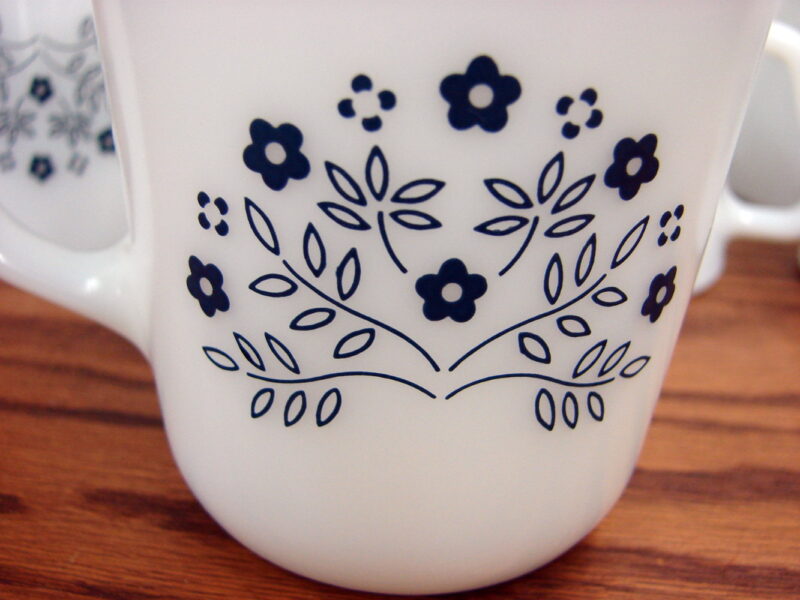 Vintage PYREX Milk Glass Summer Impressions Tiny Flower Dinnerware, Moose-R-Us.Com Log Cabin Decor