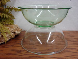 Vintage PYREX #326 Clear Emerald Green Tint Round Mixing Bowl Bottom Rings