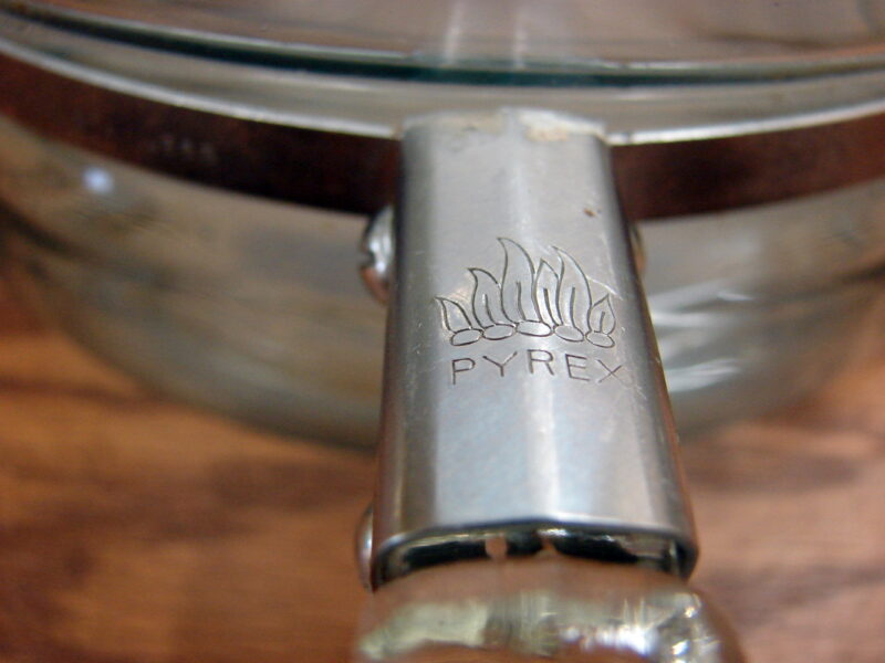 Vintage PYREX Flameware Blue Glass Spout Stove Top Pan w/ Handle, Moose-R-Us.Com Log Cabin Decor