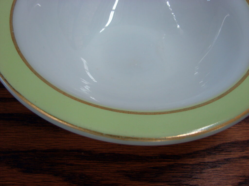 Vintage PYREX Lime Green Band Gold Trim Dinnerware 6" Berry Bowl Set/4 Log