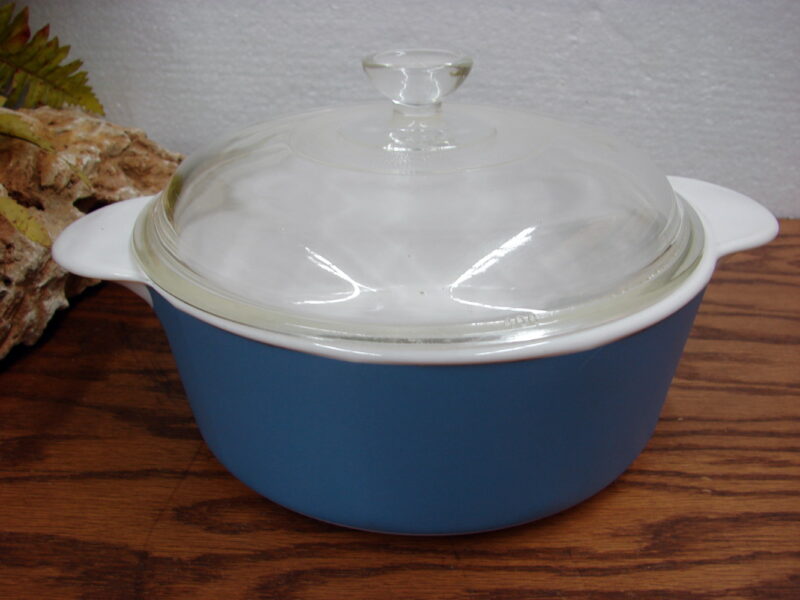 Vintage Corning Ware PyroCeram Blue Clear Lid 1 1/4 Quart Round Casserole, Moose-R-Us.Com Log Cabin Decor