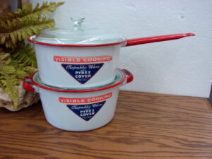 Vintage MCM Italy Ekco Porcelain Enamel Flower Power 5 Quart Steam Cooking Pot Insert, Moose-R-Us.Com Log Cabin Decor