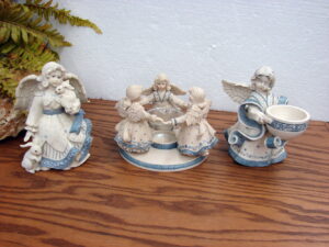 Retired Sarahs Angels Mindspring Collection 3 Pc Blue Denim and White