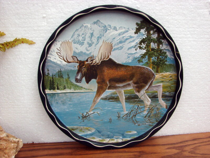 Vintage Tin MCM Moose Mountain Artig Artist Serving Tray Barware, Moose-R-Us.Com Log Cabin Decor