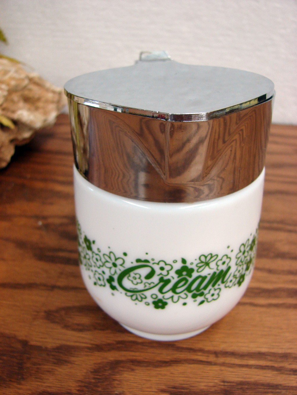 Vintage Spring Green Crazy Daisy Milk Glass Gemco Oversized Creamer Pitcher w/ Lid - Image 3