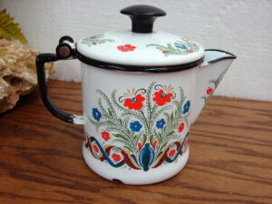 Vintage Swedish Berggren Enamelware Red Poppy Small Coffee Tea Server Pot