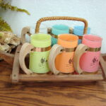 Siesta Ware Tiki Steins Beverage Mugs W/ Wood Outrigger Canoe Carrier