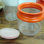 Vintage Tupperware Push Button Seal Canister Set/3 Orange Lids - Image 2