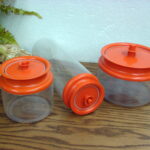 Vintage Tupperware Push Button Seal Canister Set/3 Orange Lids - Image 3