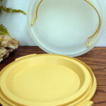 Vintage Tupperware Harvest Gold #719 Pie Carrier Keeper Storage w/ Handle 3 Pc - Image 2