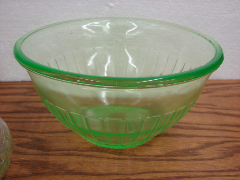 Vintage Vaseline Glass Uranium Utilitarian Ribbed Mixing Bowl 9&#8243;, Moose-R-Us.Com Antiques Collectibles Log Cabin Decor