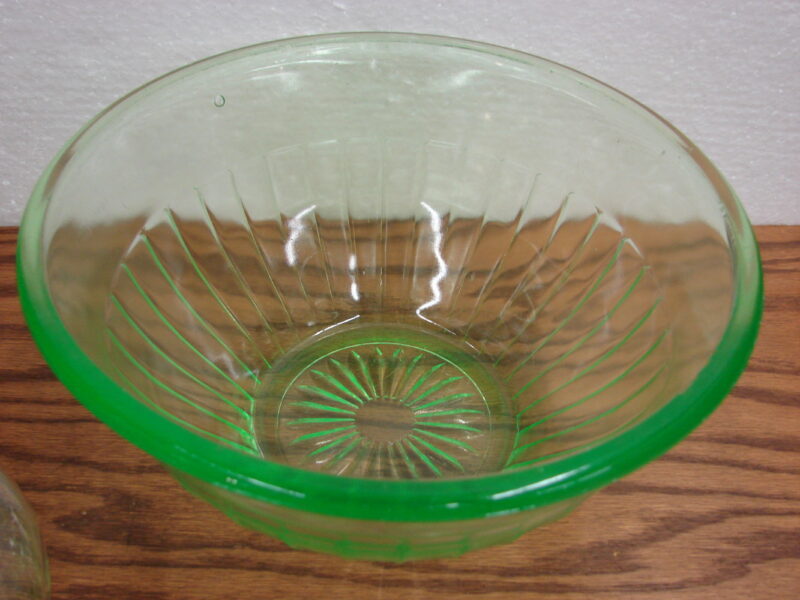 Vintage Vaseline Glass Uranium Utilitarian Ribbed Mixing Bowl 9&#8243;, Moose-R-Us.Com Antiques Collectibles Log Cabin Decor