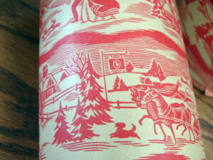 Victorian Vintage Paper Ribbon Winter Scene Sleigh Church Village Roll