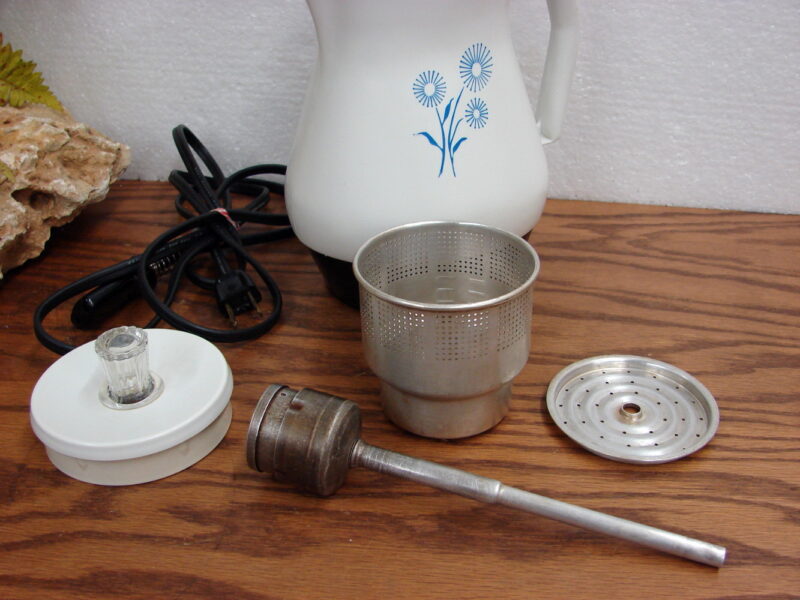 Vintage West Bend Fiesta Perk 3-5 Cup Electric Coffee Percolator Cornflower, Moose-R-Us.Com Antiques Collectibles Log Cabin Decor