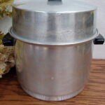 Vintage West Bend Aluminum Stock Pot Black Retro Handles Sterilization