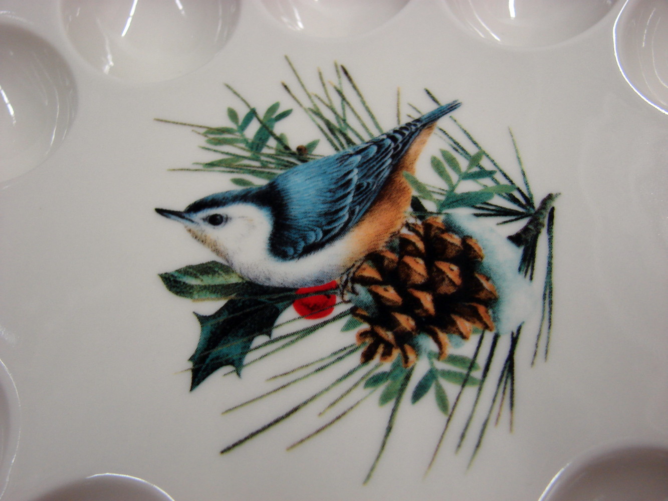 Lenox China Winter Greetings Backyard Birds Oval Deviled Egg Platter w/ Nuthatch - Image 2