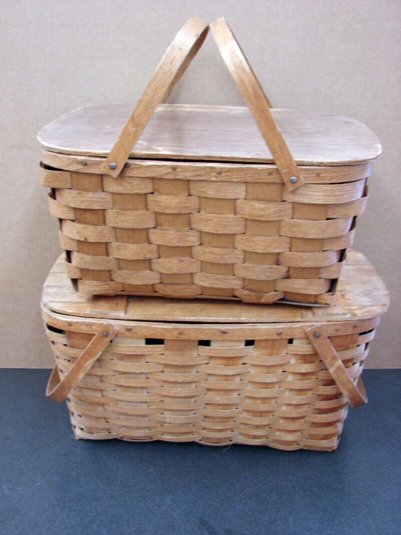 Vintage Antique Split Reed Lidded Wooden Basket Jerywil Picnic Gathering, Moose-R-Us.Com Log Cabin Decor