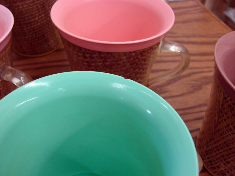 Vintage MCM Insulated Burlap Raffia Ware Cups Mugs Set/11 Multi Color Boho, Moose-R-Us.Com Antiques Collectibles Log Cabin Decor