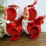 Vintage MCM Columbia Rubber Face Plush Rooster Chicken Plush Toy Pair