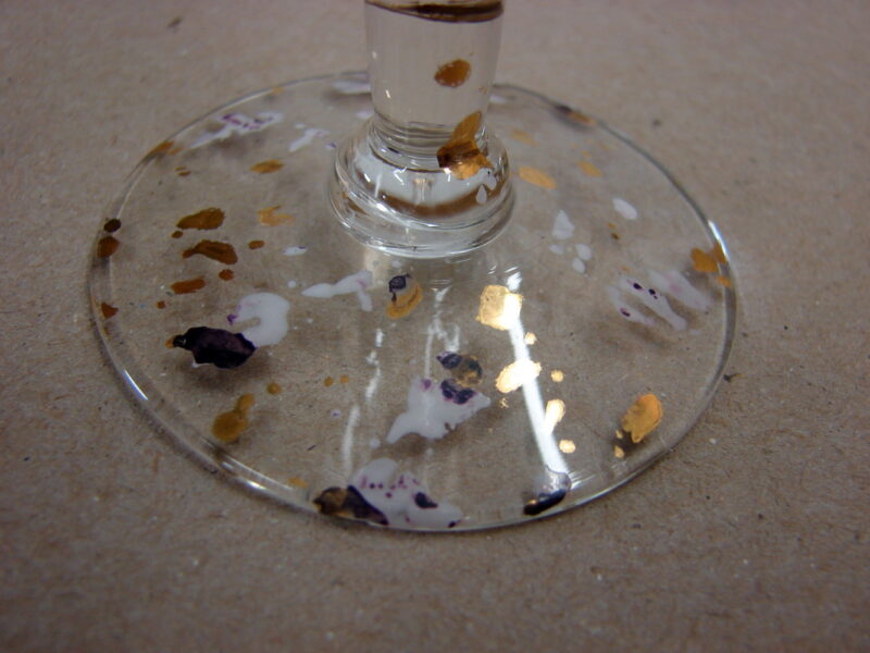 Vintage MCM 22kt Confetti Wine Glasses Ewer Gold White Purple Fleck Set Barware, Moose-R-Us.Com Antiques Collectibles Log Cabin Decor