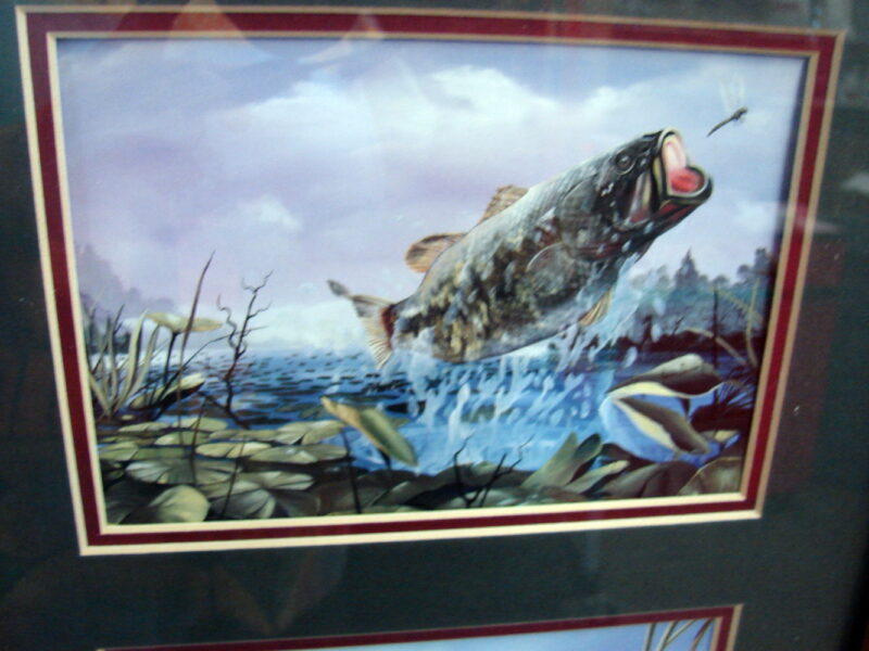 Terry Doughty Oak Framed Matted Fish Trio Walleye Bass Musky Northern Pike, Moose-R-Us.Com Log Cabin Decor