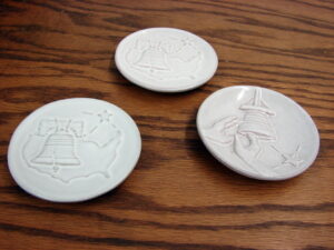 Vintage Frankoma Pottery Christmas Card 1975 1976 Set/3 Mini Plates