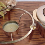 Complete Wood Vintage Fire King Georges Briard Gold TriPod 2 Qt Casserole 4 Pc Set - Image 3