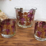 Vintage MCM 22kt Grape and Gold Leaf Foil Ice Bucket Old Fashion Set Barware