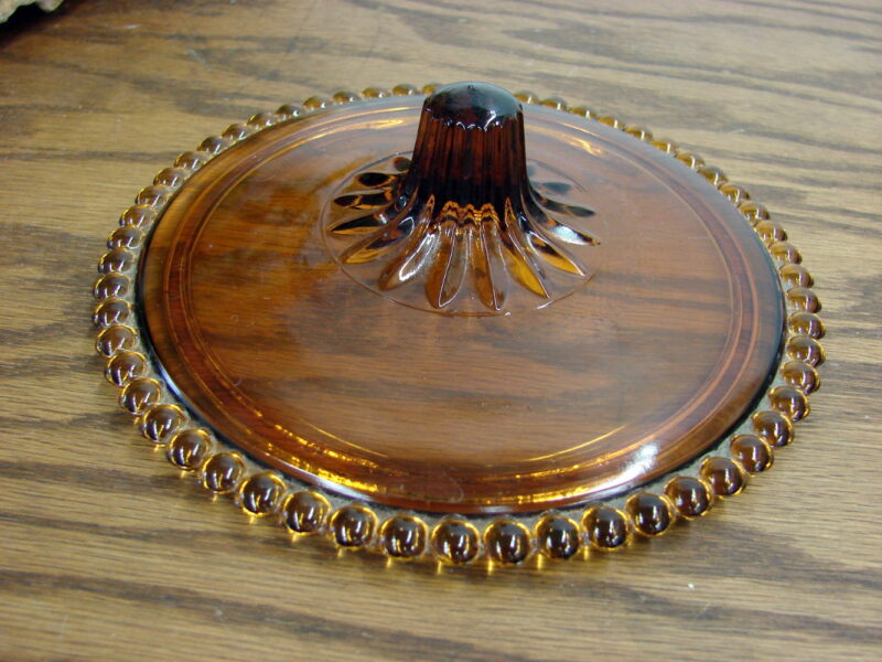 Vintage Indiana Glass Amber Beaded Rim Dome Replacement Lid Compote Dish, Moose-R-Us.Com Log Cabin Decor