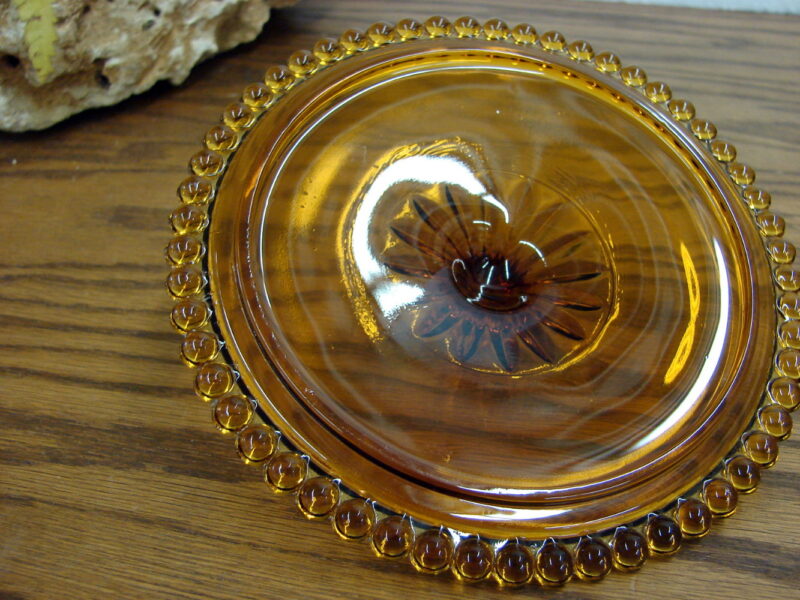 Vintage Indiana Glass Amber Beaded Rim Dome Replacement Lid Compote Dish, Moose-R-Us.Com Log Cabin Decor